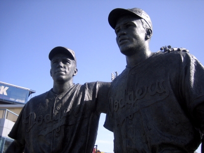 A statue of Jackie Robinson and Pee Wee Reese stands in Coney