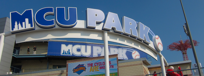 MCU Park baseball field Panorama, with Coney Island Parachute Jump