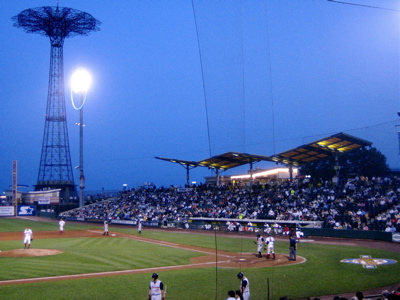 MCU Park baseball field Panorama, with Coney Island Parachute Jump